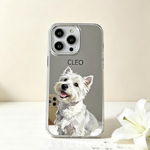 Custom Mirror iPhone Case Personalized Pet Portrait Custom Name Clear Silicone Shockproof Protective Phone Cover