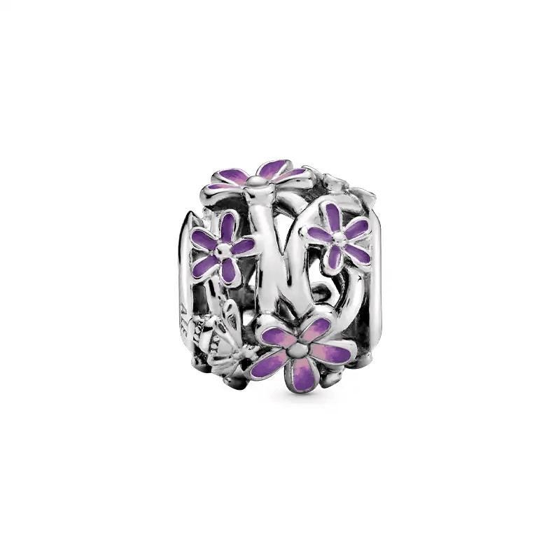 pandora openwork purple daisy sterling silver bead charm
