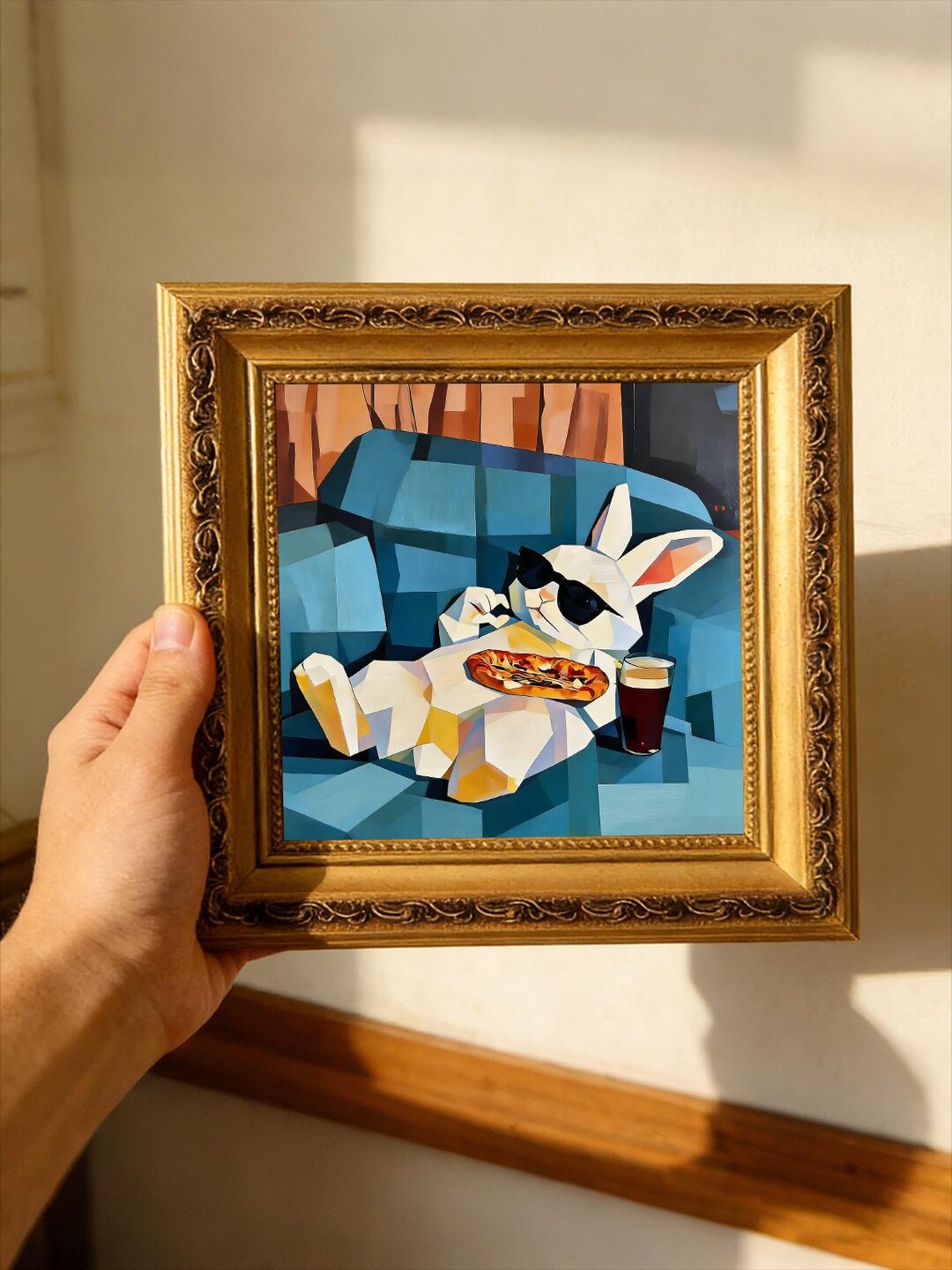 Cubist Art Rabbit Hand-painted Oil Painting, Cubist Rabbit Art, Framed Wall Decor, Cool ...