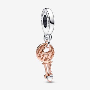 Pendentif pendentif clé et cœur coulissant pandora bicolore s925 ale