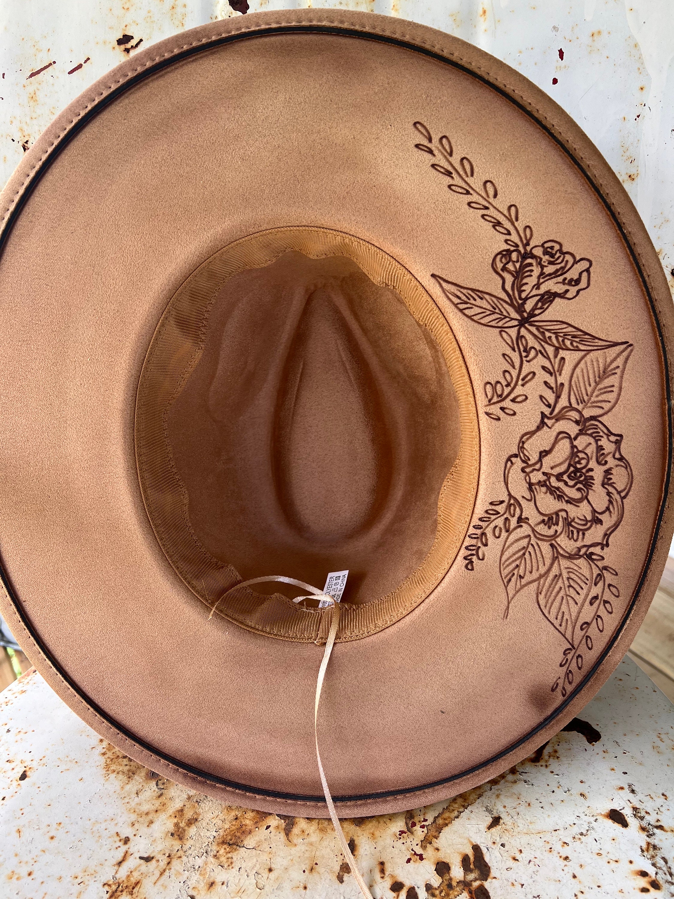 Customizable Burned Wide Brim Suede Hat & Custom Hat Band - Etsy