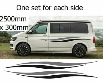 May include: A white van with black and gray wavy stripes on each side. The van is 2500mm x 300mm. One set for each side.