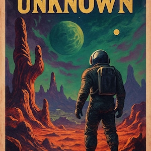 Vintage Sci-Fi Poster – Retro Space Exploration Art, Digital Download, Futuristic Wall Decor