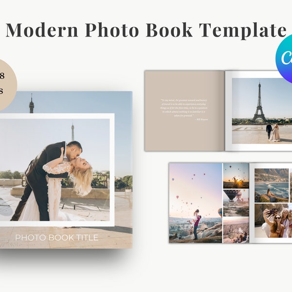 Custom Photo Album, Canva Photo Album Scrapbook Templates, Photo Book, Photo Album For Travel, Modern Travel Photo Book