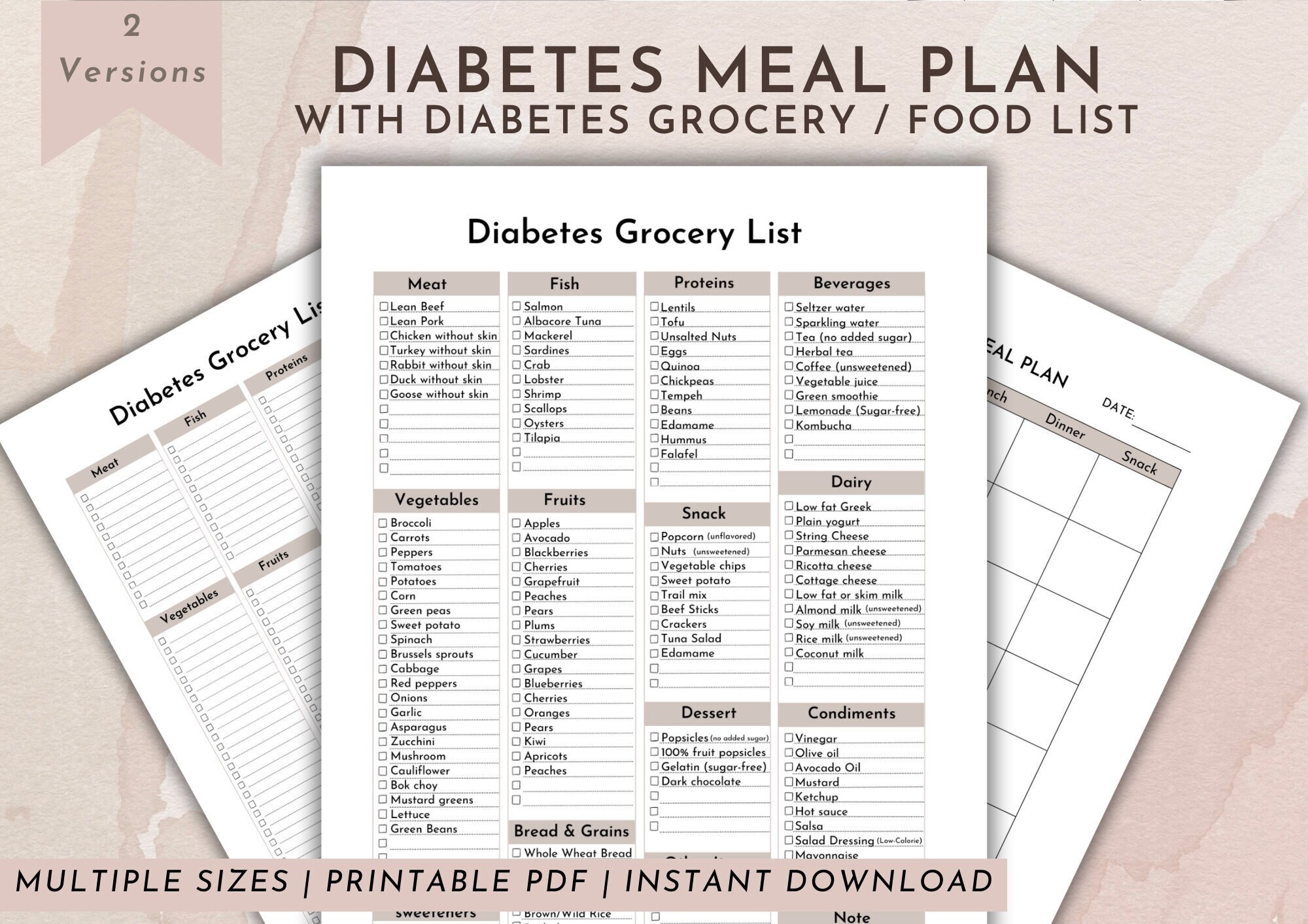 Diabetes Grocery List Printable, Diabetes Food List, Diabetic Food