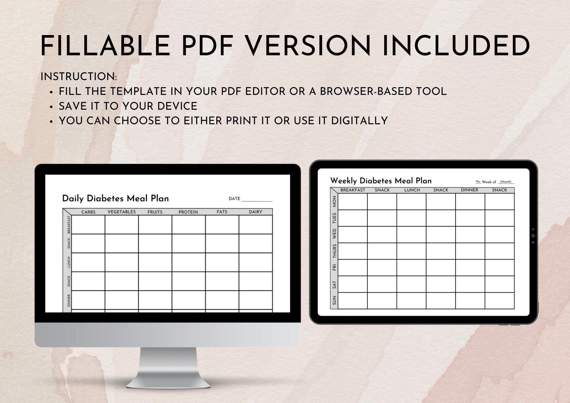 Diabetes Meal Planner Printable, Diabetic Meal Plan, Diabetes Food List ...