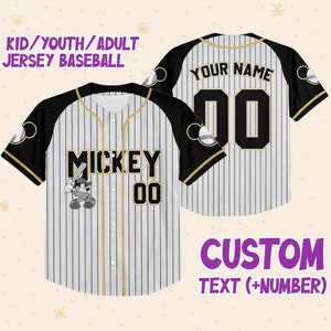 Personalize Disney Mickey Black Grey Color Custom Disney Jersey, Mickey Mouse Jersey, Disney Baseball Jersey, Gift for Kids, Youth, Adults