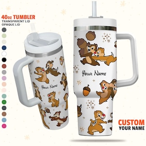 Custom Disney Chip and Dale Colorful Tumbler, Disney Characters 40oz Tumbler, Personalized Handle Stainless Steel Reusable Tumbler