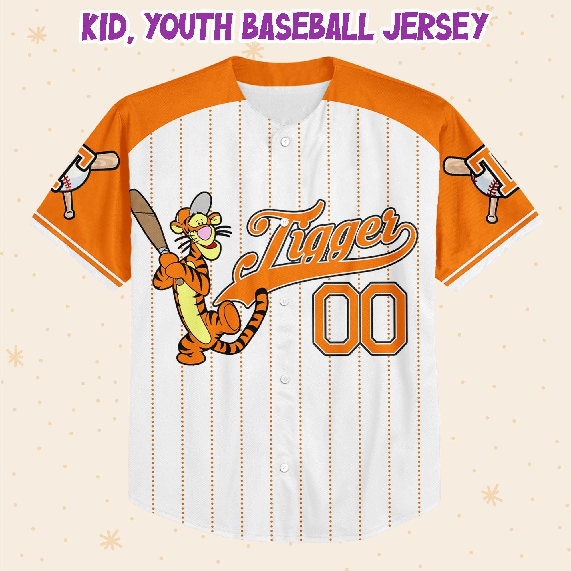 Discover Personalized Lightorange Tigger Disney Baseball Jersey