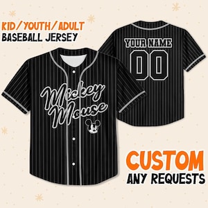 Personalize Disney Mickey Mouse Sample Striped Black, Custom Kid Youth Adult Baseball Family Team Jersey, Disneyland Cute Birthday Gift