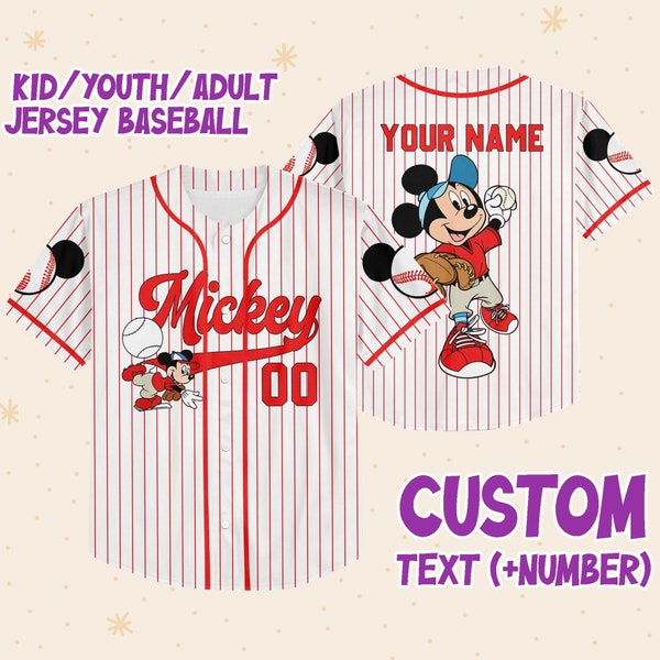 Personalize Disney Mickey Play Baseball Red Custom Kid Youth Adult Disney Jersey, Baseball Jersey, Mickey Mouse Jersey, Gift for Disney Fans