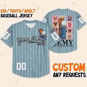 Personalisieren Sie Ratatouille Remy die Snack Tour Disney, Benutzerdefinierte Kind Jugend Erwachsene Disney Vintage Baseball Jersey Disneyworld Geschenk für Fans