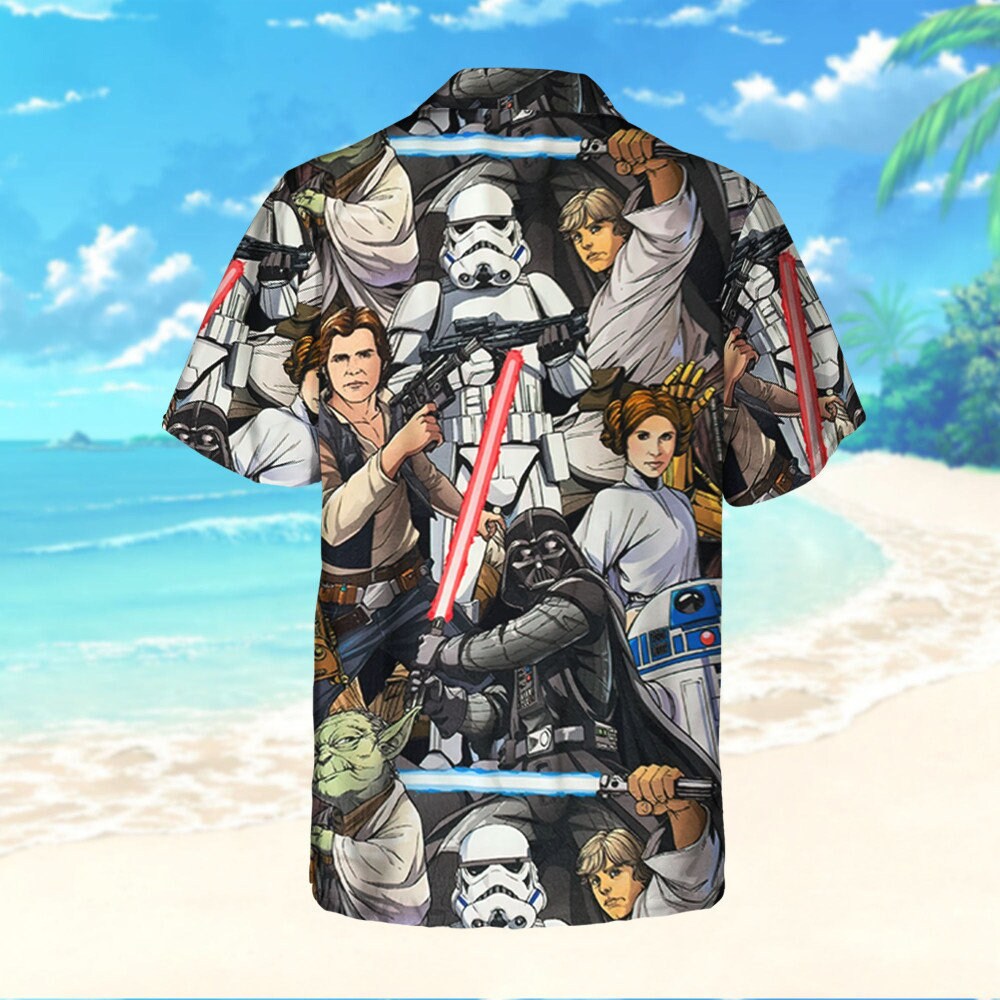 Star Wars R2D2 C3PO Darth Vader Luke Skywalker Chewbacca Yoda Hawaiian Shirt and Shorts