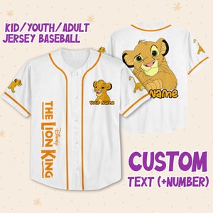 Spersonalizuj Król Lew, Dziecko, Biały, Niestandardowy Dziecięcy, Młodzieżowy, Dorosły Disney Baseball Jersey Sportowe Stroje Urocze Prezenty dla Fanów Disney