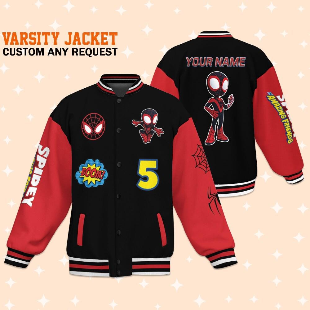 Discover Custom Varsity Jacket Spidey And His Amazing Friends Black Color