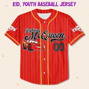 Camiseta de béisbol personalizada de Lightning McQueen para cumpleaños, Día del Padre, Vacaciones de Verano 2026, Camiseta a juego para toda la familia imagen 3