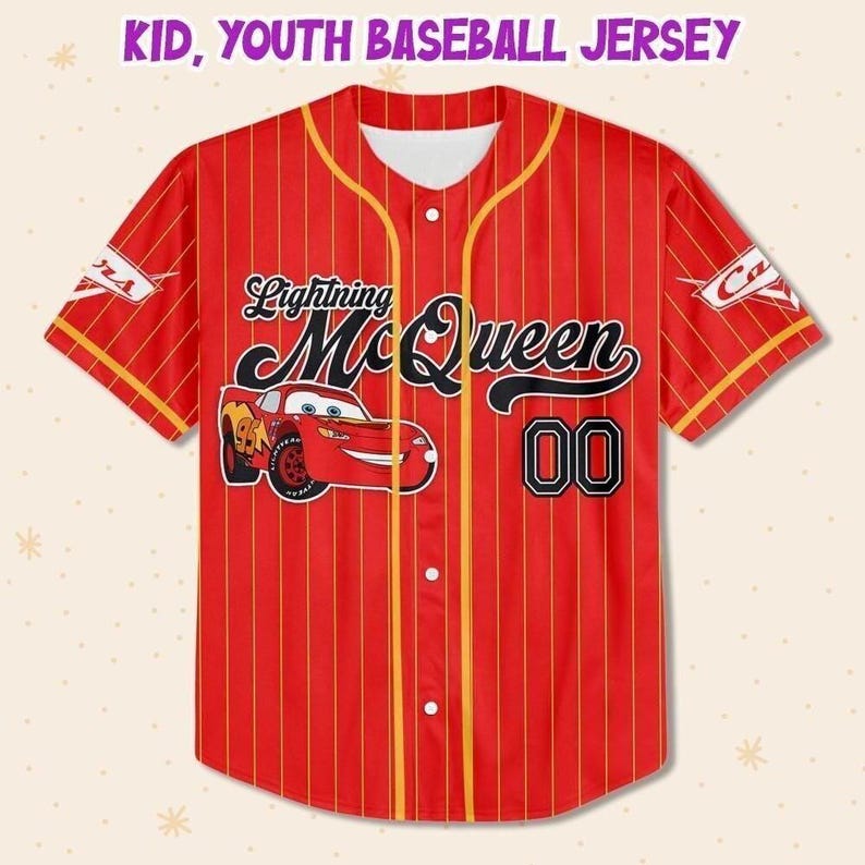 Camiseta de béisbol personalizada de Lightning McQueen para cumpleaños, Día del Padre, Vacaciones de Verano 2026, Camiseta a juego para toda la familia imagen 3