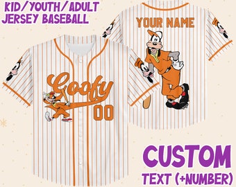 Personalize Disney Goofy Play Baseball Orange, Custom Kids Youth Adult Disney Jersey, Goofy Jersey, Baseball Jersey, Gift for Disney Fans