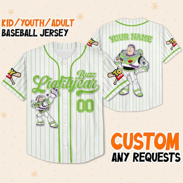 Custom Disney Toy Story Buzz Lightyear Baseball, Custom Kids, Youth, Adult Disney Baseball Jersey Outfits Cute Pixar Toy Story Gift For Fan