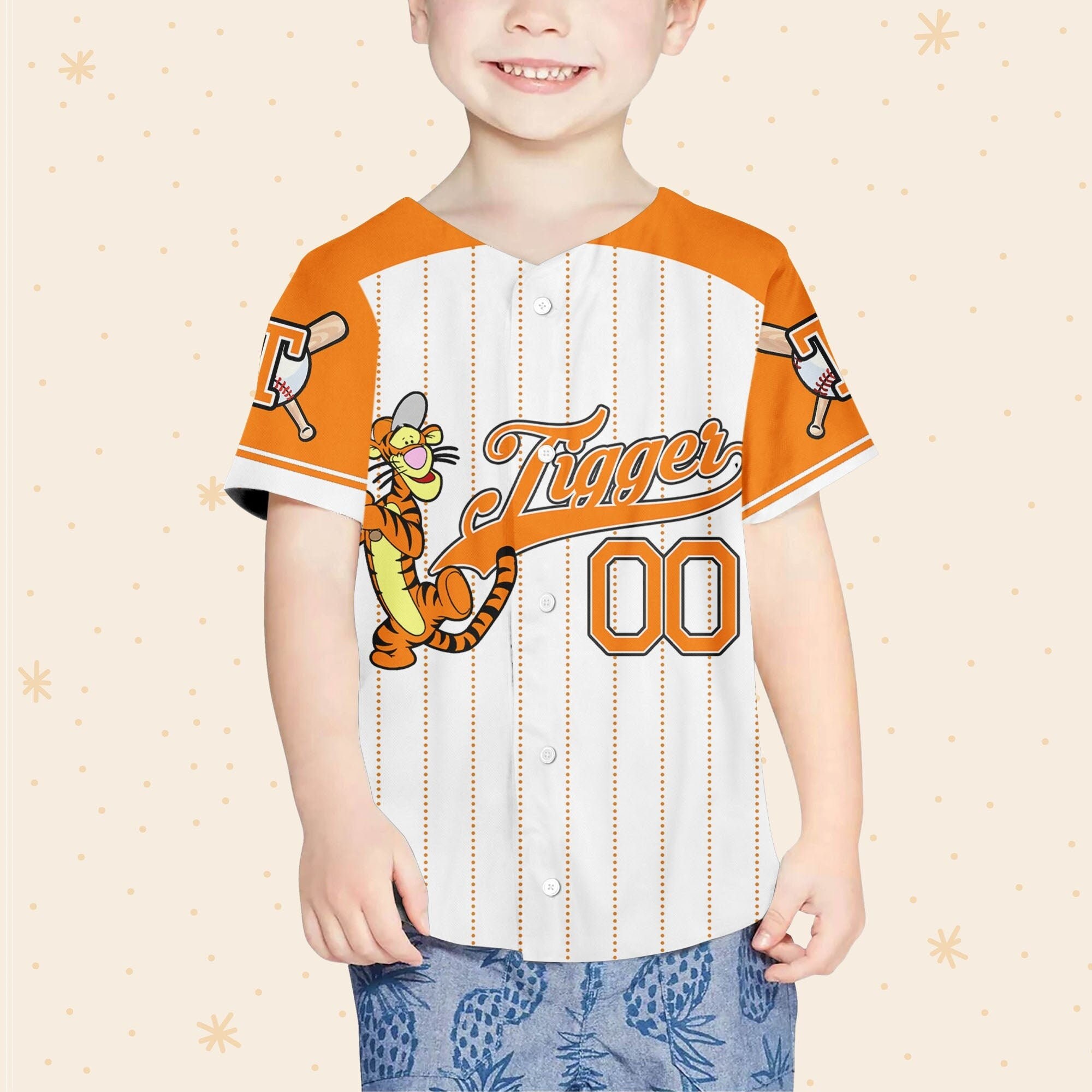 Discover Personalized Lightorange Tigger Disney Baseball Jersey