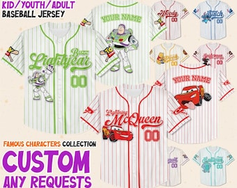 Custom Disney Famous Characters Collection, Baseball Jersey Team, Collection Choose Style Jersey, Disney Baseball Team Outfit, Gift for Kids