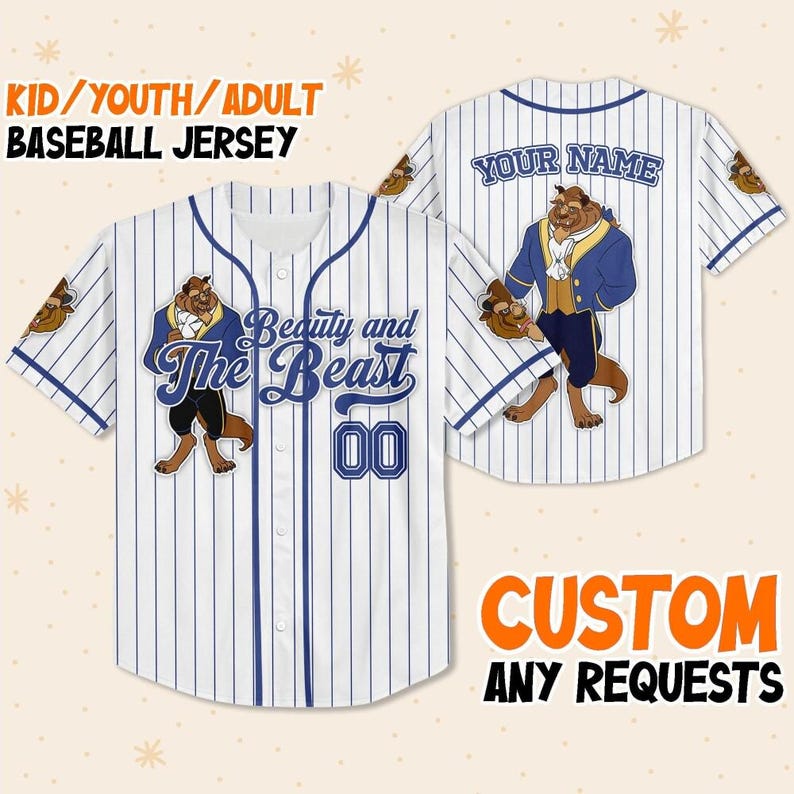 Custom Beauty and the Beast Baseball Jersey Personalized Disney Couple Pinstripe Shirt, Disney Mom Daughter Gift, Summer Trip 2026 Outfit image 2