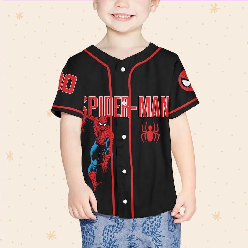 Camiseta de béisbol personalizada de Spider-Man para cumpleaños, Día del Padre, Vacaciones de Verano de Superhéroes 2026, Camiseta a juego para toda la familia imagen 5