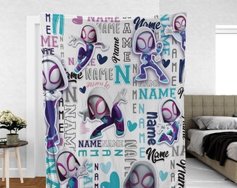 Manta personalizada con nombre, manta de Spidey Gwen y sus increíbles amigos, manta personalizada con nombre de Spider Gwen, manta de araña fantasma