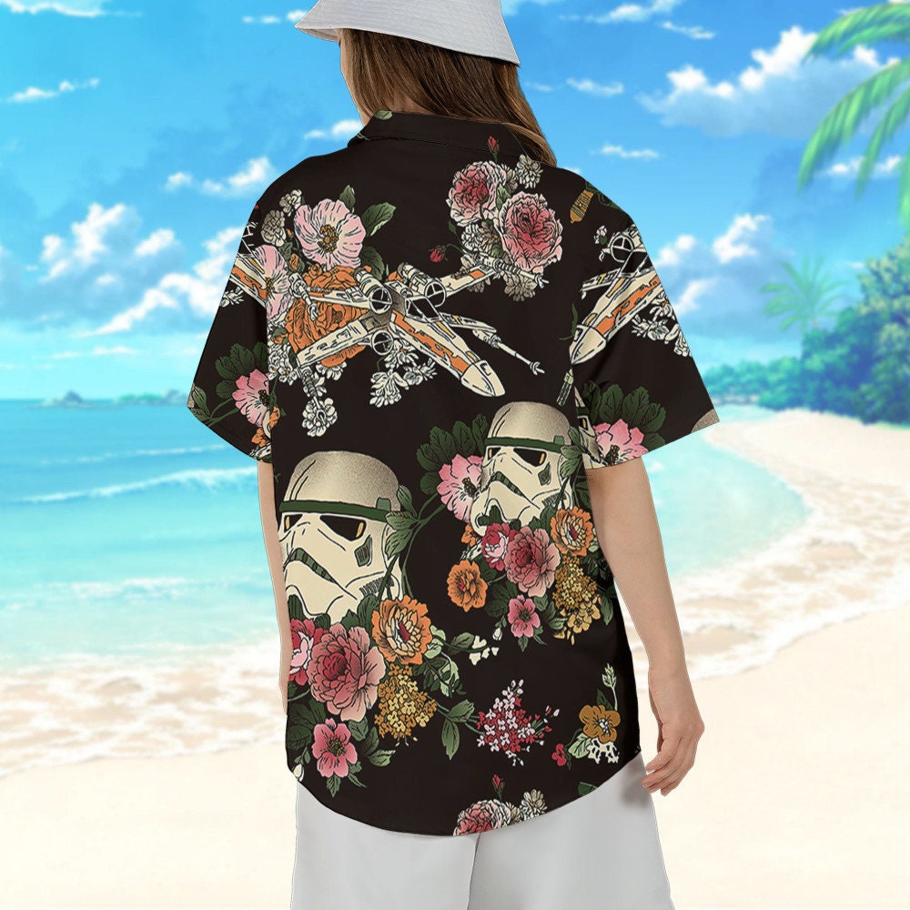 Star Wars Flower Stormtrooper Pattern Hawaiian Shirt Tropical Summer Aloha Hawaii Shorts Beach Gift For Men Youth Valentine Birthday Gift