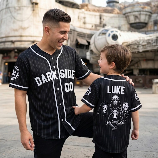 Custom Star Wars Dark Side Villains Baseball Jersey Personalized Black Pinstripe Vader Shirt, Disney Father's Day Gift, 2026 Vacation Top