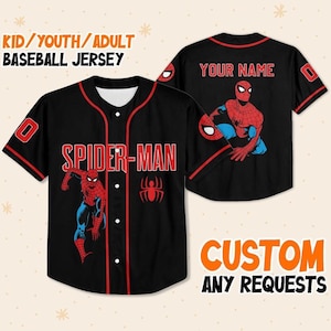 Camiseta de béisbol personalizada de Spider-Man para cumpleaños, Día del Padre, Vacaciones de Verano de Superhéroes 2026, Camiseta a juego para toda la familia imagen 2