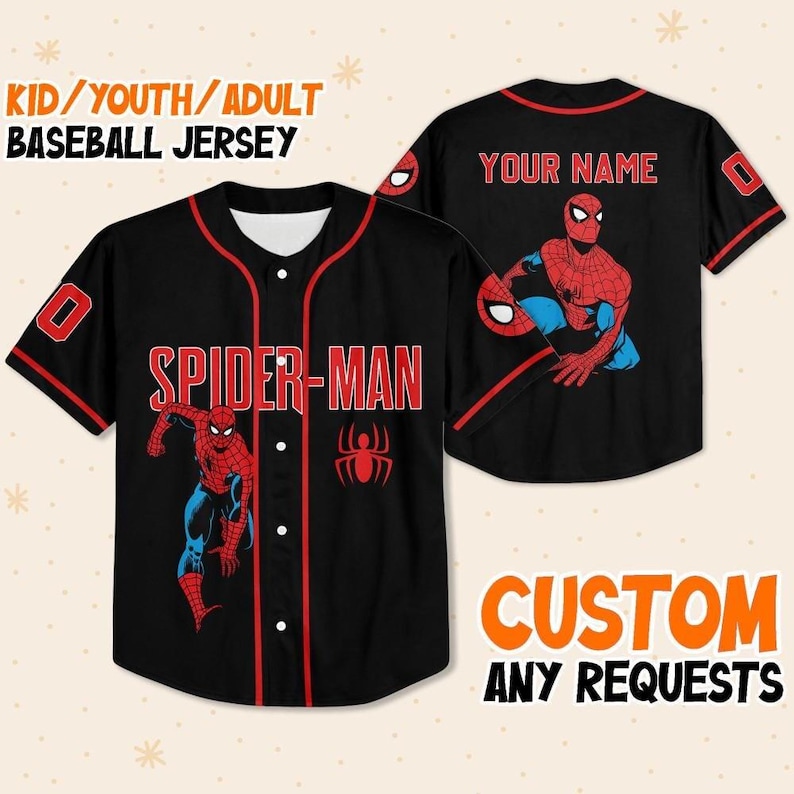 Camiseta de béisbol personalizada de Spider-Man para cumpleaños, Día del Padre, Vacaciones de Verano de Superhéroes 2026, Camiseta a juego para toda la familia imagen 2