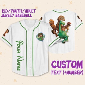 Personalisierte Disney The Good Dinosaurier Charaktere Benutzerdefinierte Kinder, Jugendliche, Erwachsene 3D Disney Baseball Jersey Outfits Nette Geschenke für Fans Disney