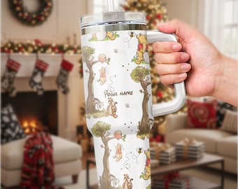 Personalize Winnie The Pooh Vintage Tumbler, Custom Christmas gift, best gift for her, 40oz Tumbler, Birthday Gift for mom