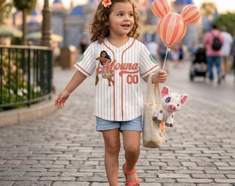Camiseta de béisbol personalizada de la princesa Moana, camiseta de Disney, vacaciones familiares 2026, atuendo de verano para niña de cumpleaños en la isla.