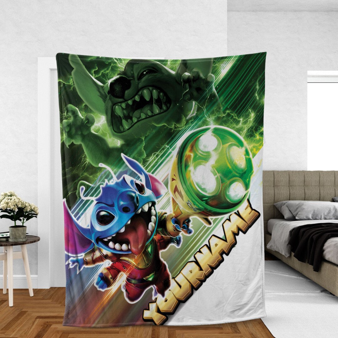 Personalized Kid Name Blanket, Cartoon Stich Galaxy Movie Blanket