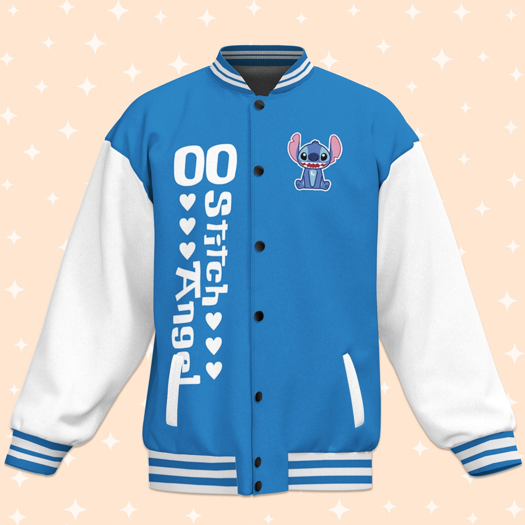 Custom Stitch and Angel Couple Blue Baseball Jacket