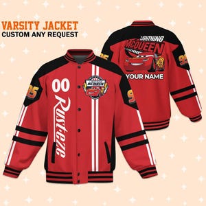 Custom Cars McQueen Champion Varsity Jacket, Adult Varsity Jacket, Personalized Disney Jacket, Baseball Team Outfit, Disney Uniform Varsity