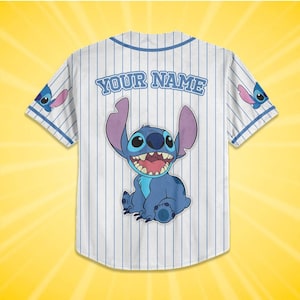 Custom Stitch Baseball Jersey Personalized Disney Lilo and Stitch Blue Shirt, Disney Birthday Boy Gift, Summer Family Vacation 2026 Outfit image 4