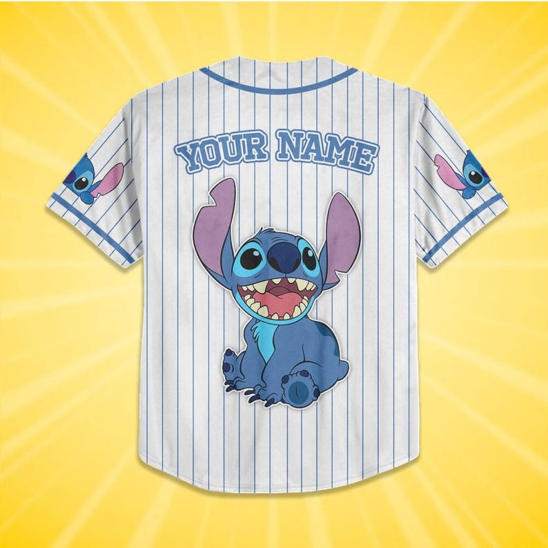 Custom Stitch Baseball Jersey Personalized Disney Lilo and Stitch Blue Shirt, Disney Birthday Boy Gift, Summer Family Vacation 2026 Outfit image 4