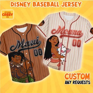 Custom Prinzessin Moana Und Maui Passendes Oufit, Personalisiertes Disneyland Jersey, Baseball Team, Moana Geburtstag, Geschenk für Disney Fans