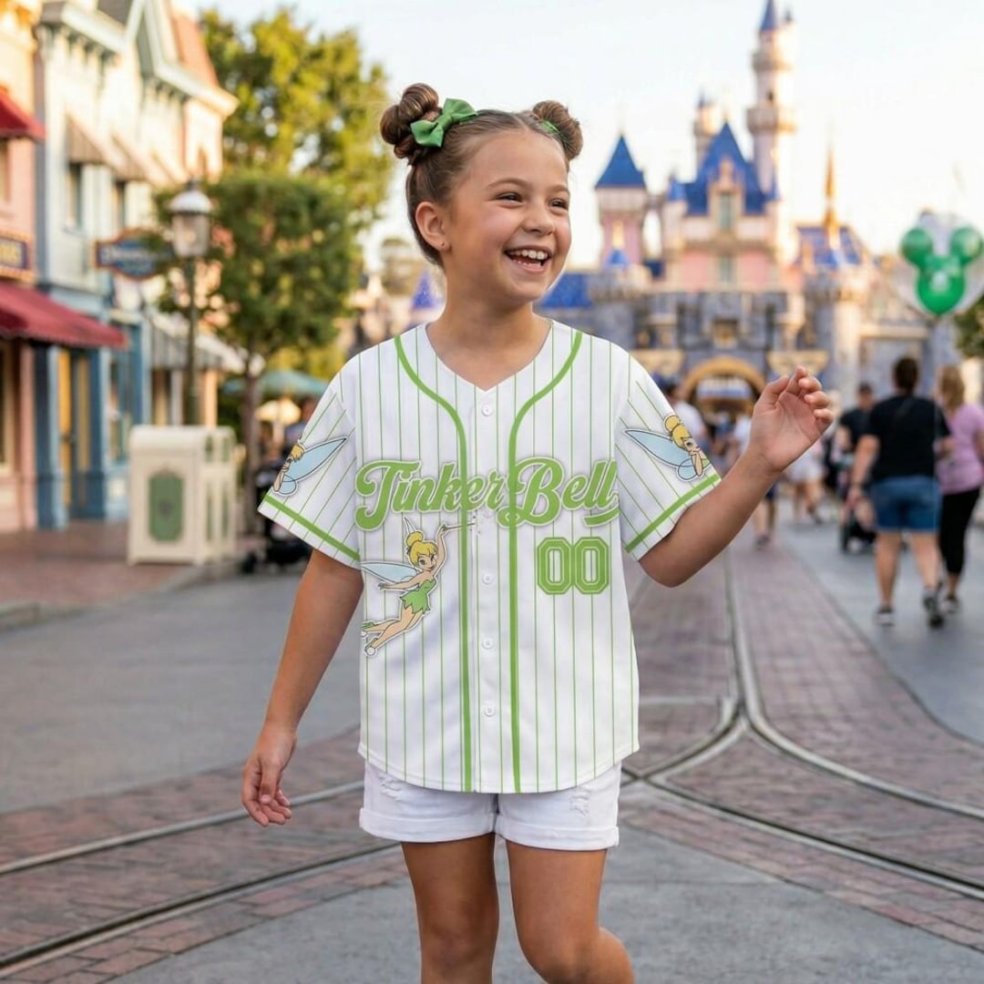 Custom Tinker Bell Baseball Jersey Personalized Fairy Green Pinstripe ...