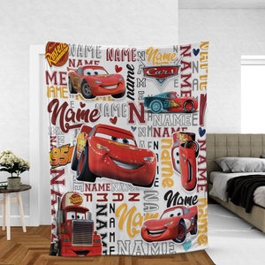 Personalized Name Blanket Lighting McQueen 95, Custom Name Disney Cars Blanket, Cars Characters Throw, Boy Baby Blanket Cars Birthday Gift