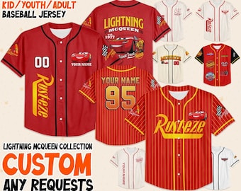 Personaliza la colección Disney Cars Lightning Mcqueen impresionante, colección personalizada de camisetas de béisbol para niños y jóvenes para adultos elige estilo, atuendo de Disney