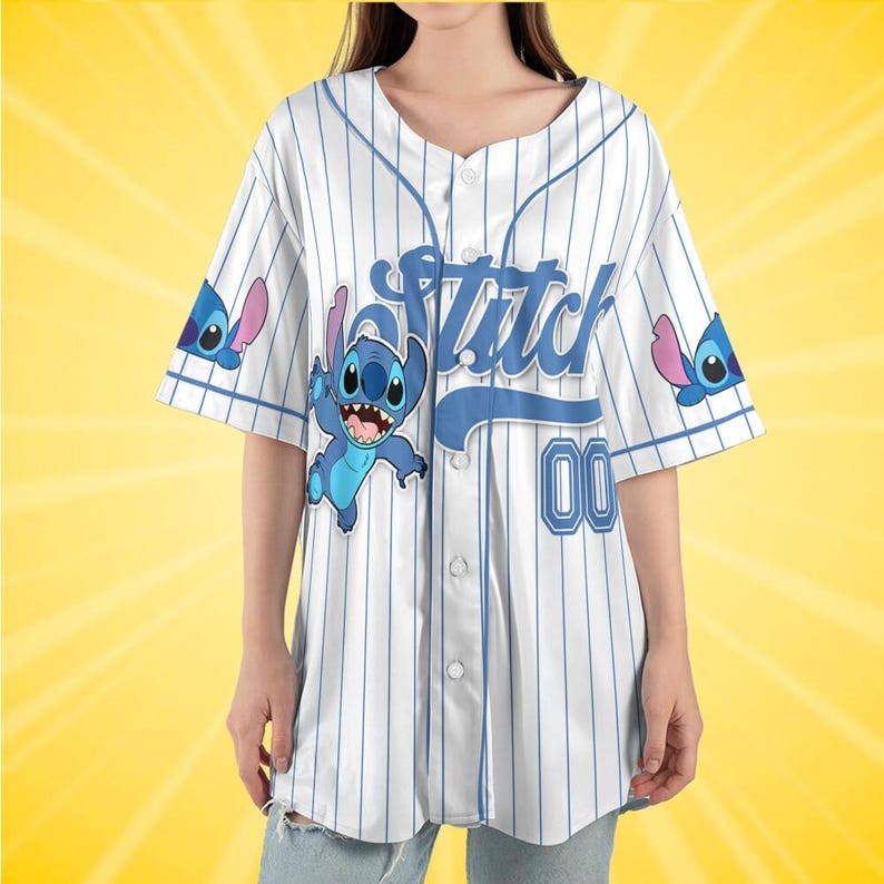 Custom Stitch Baseball Jersey Personalized Disney Lilo and Stitch Blue Shirt, Disney Birthday Boy Gift, Summer Family Vacation 2026 Outfit image 6