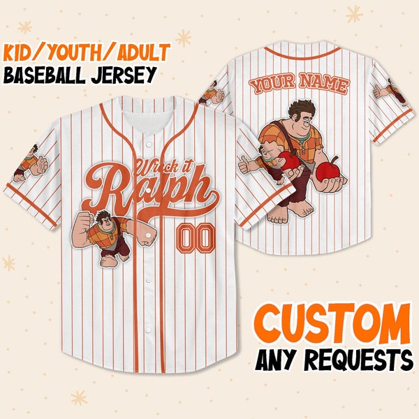 Custom Disney Wreck it Ralph Simple Stripe, Custom Baseball Jersey Uniform, Disney Baseball Fan Lover Gift