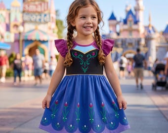 Elegant Anna Frozen Princess Ruffle Dress for Toddlers, Arendelle Floral Birthday Halloween Costume Outfit, Disney Trip Twirl Gown Gear