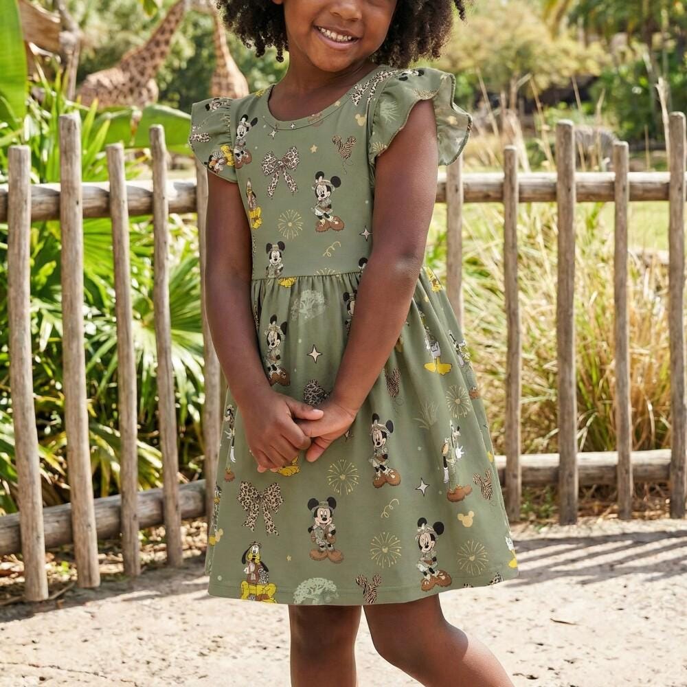 Discover Wild Jungle Green Mickey Safari Friends Ruffle Dress, Leopard Bow Animal Kingdom Expedition Outfit, Goofy Donald Summer Vacation Apparel