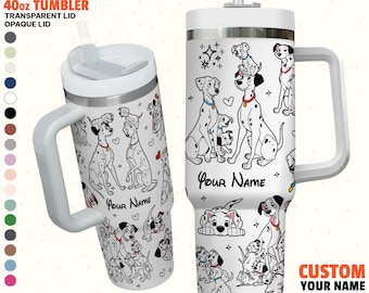 Custom Disney Mother and Father Day 101 Dalmatians Colorful Tumbler, Custom Name Disney 40oz Tumbler Handle Stainless Steel Reusable Tumbler