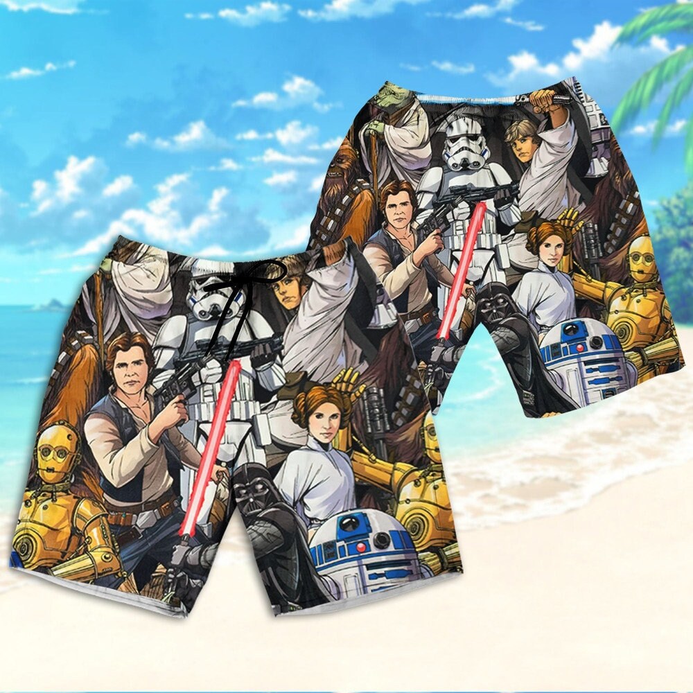 Star Wars R2D2 C3PO Darth Vader Luke Skywalker Chewbacca Yoda Hawaiian Shirt and Shorts